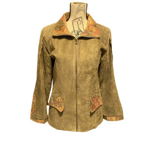 Women's Unbranded Suede Lined Jacket Size 10 Olive Art to Wear Boho Burnout